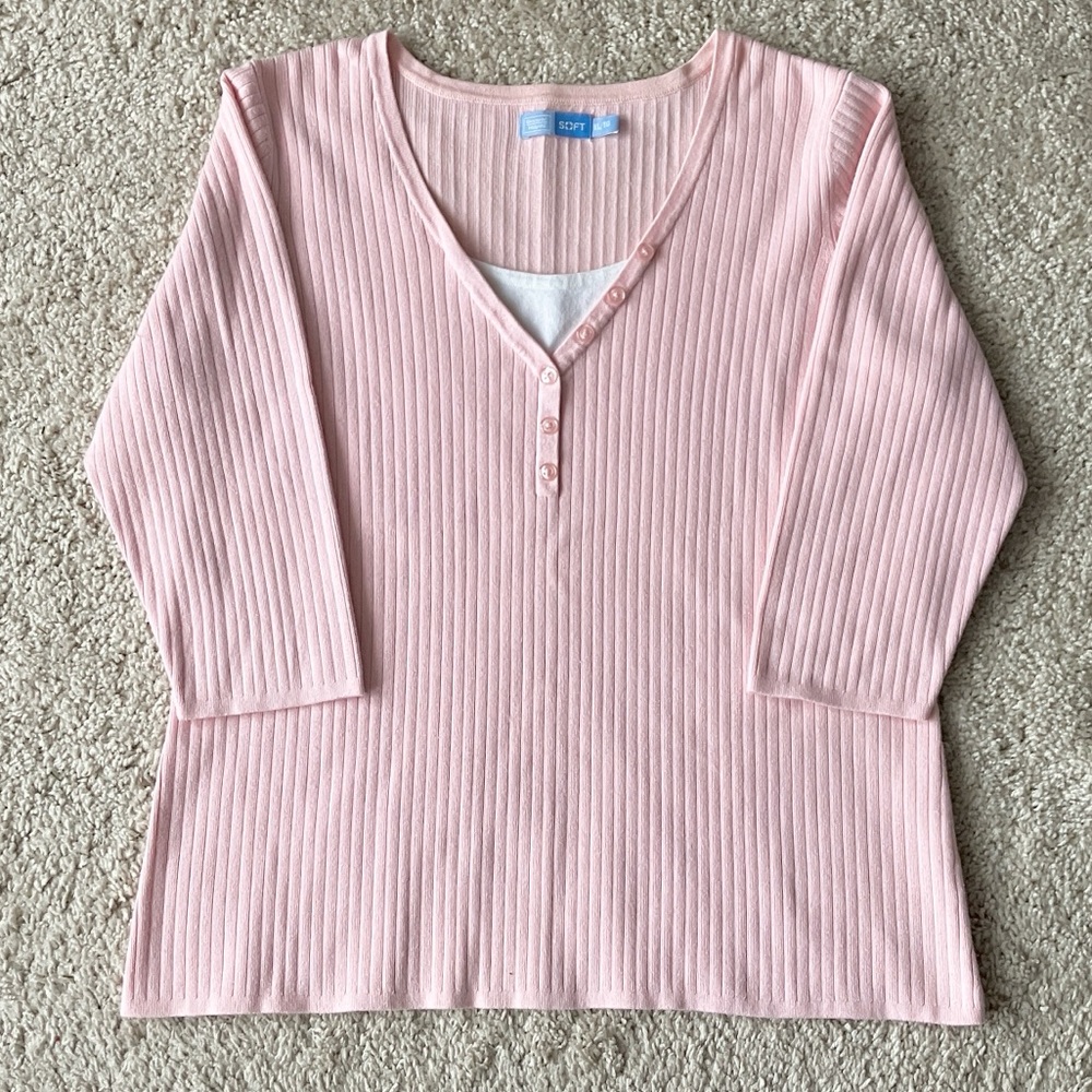 Denver Hayes | Pink Ribbed 3/4 Sleeve Shirt